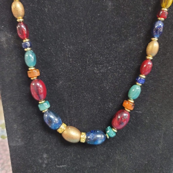 LEI Jewel Tone Multi Color Glass Beaded Necklace Opaque Graduated Necklace - Picture 3 of 9